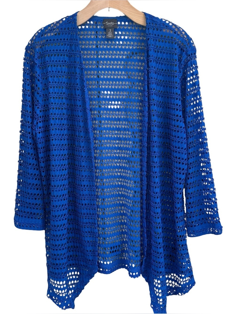 Chico's Travelers Blue Open Front Mesh Cardigan Topper Size 3 (US 16-18 XL)